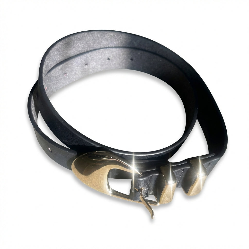 Women's Black Belt with Large Gold Tone Buckle (New)