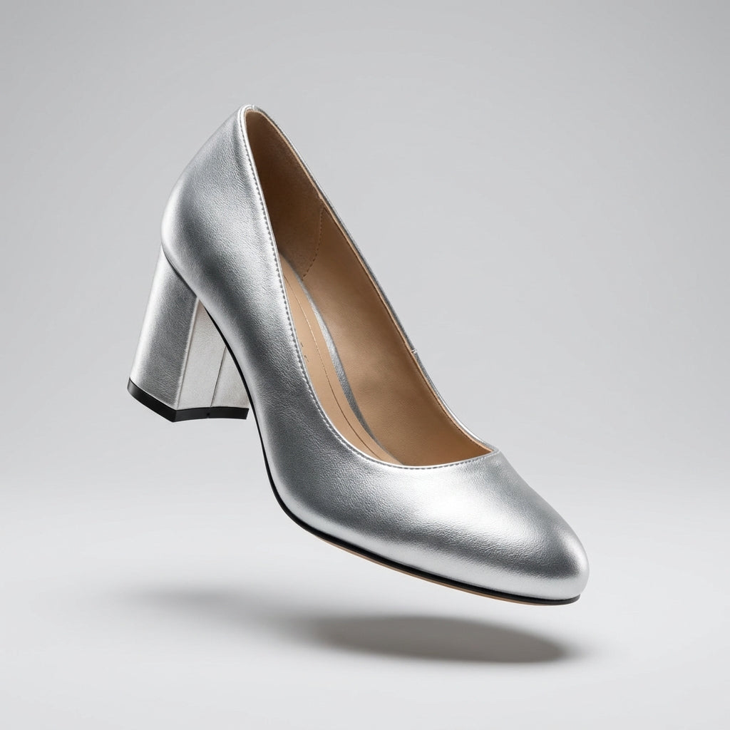 Journee Collection Silver Block Heel Pumps Women's Size 8.5 (Like New)