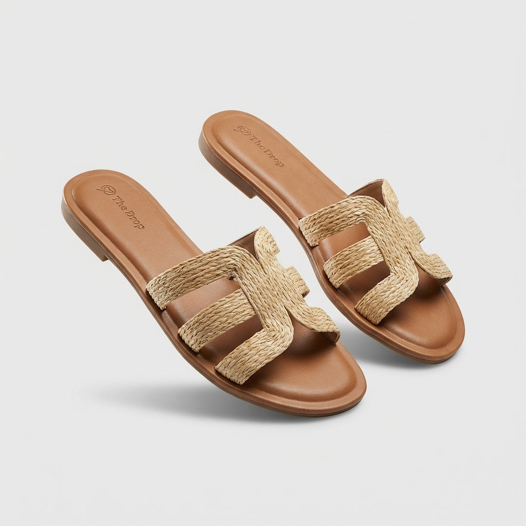 The Drop Women's Monika Flat Slide Sandals Natural Raffia Size 11 NWT (Like New)