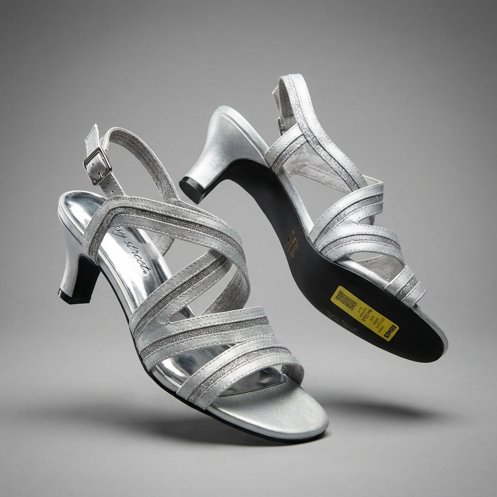 Easy Street Women's Silver Strappy Heeled Sandals Size 9.5 (Like New)