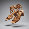 Journee Collection Signature Tan Braided Lace-Up Block Heel Sandals (Like New)