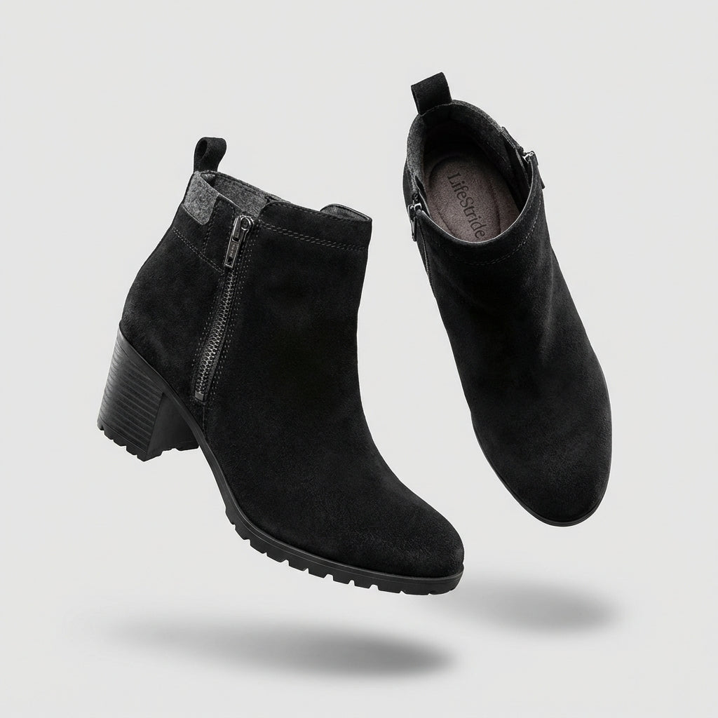 LifeStride Women's Black Faux Suede Block Heel Ankle Boots (Like New)