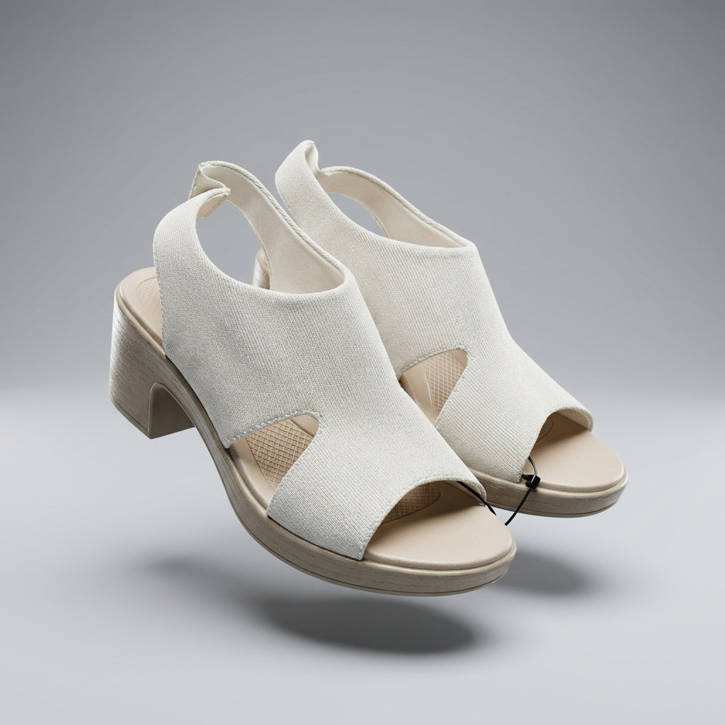 LifeStride Bzees Air Step Women's Cream Knit Block Heel Sandals (Like New)