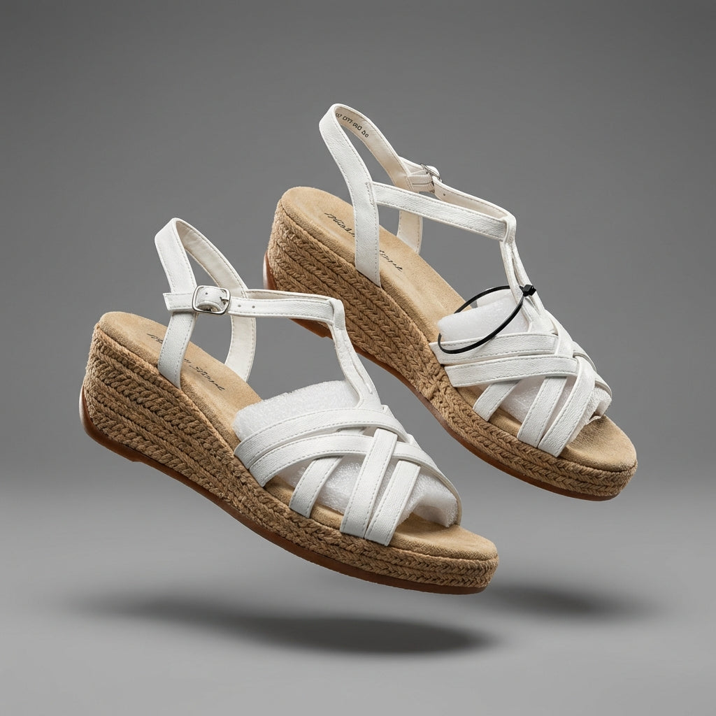 Easy Street Women's White Strappy Espadrille Wedge Sandals (Like New)