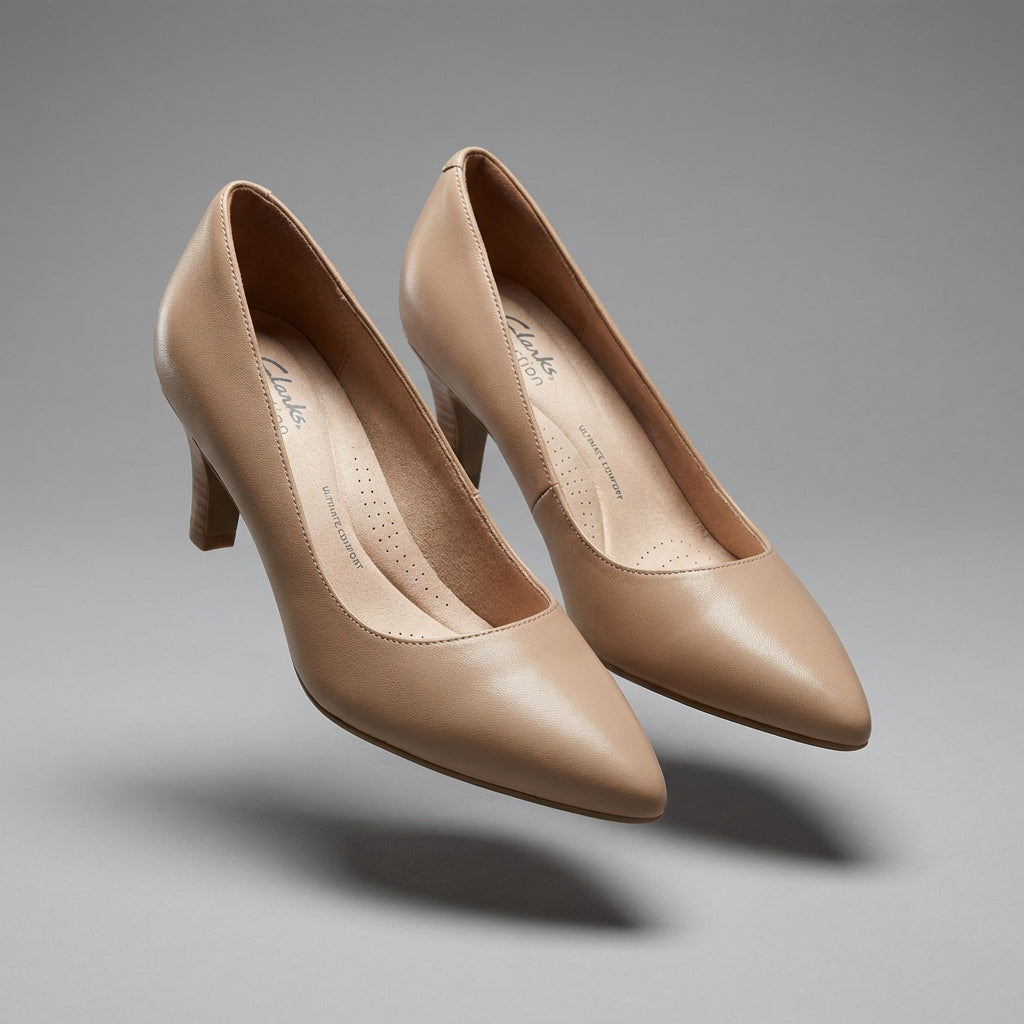 Clarks Collection Women's Beige Pointed Toe Pumps Ultimate Comfort Heels (Like New)