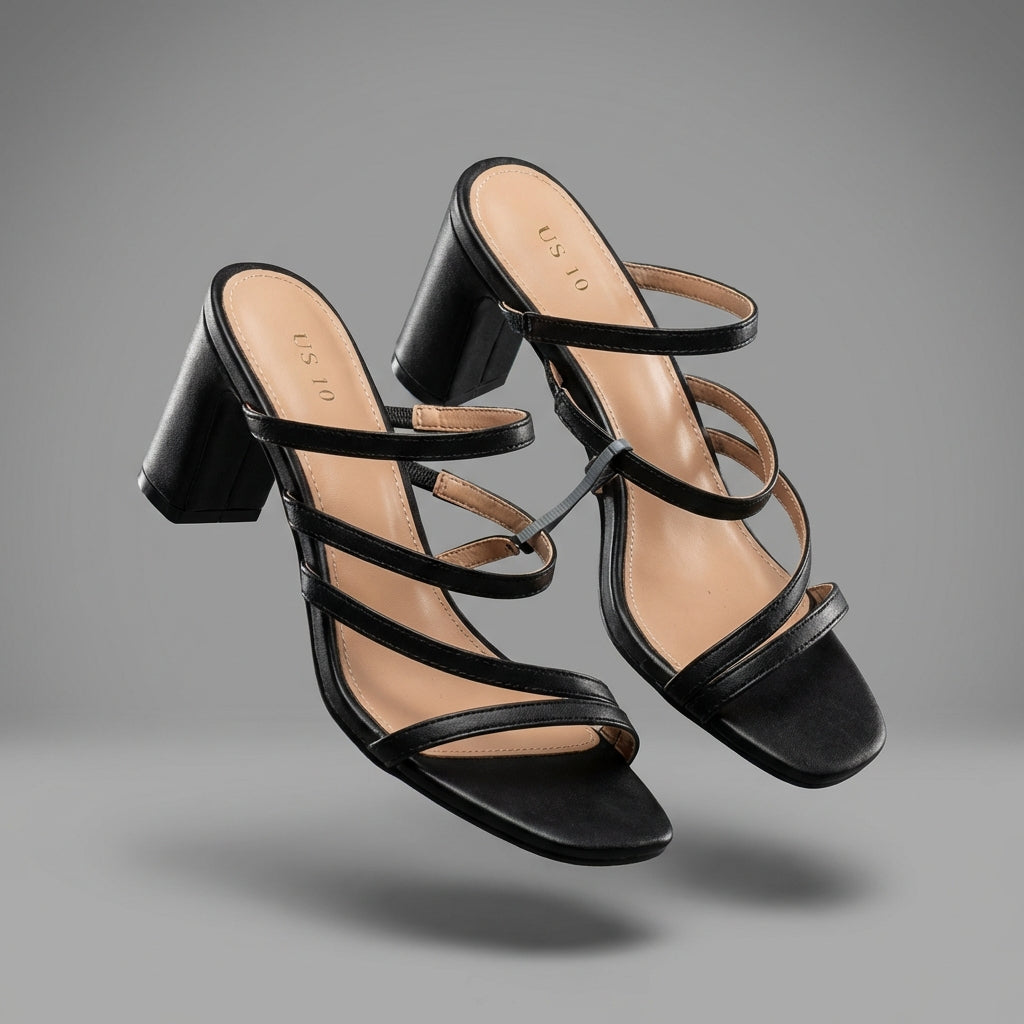 Women's Black Strappy Block Heel Sandals - Size US 10 (Like New)