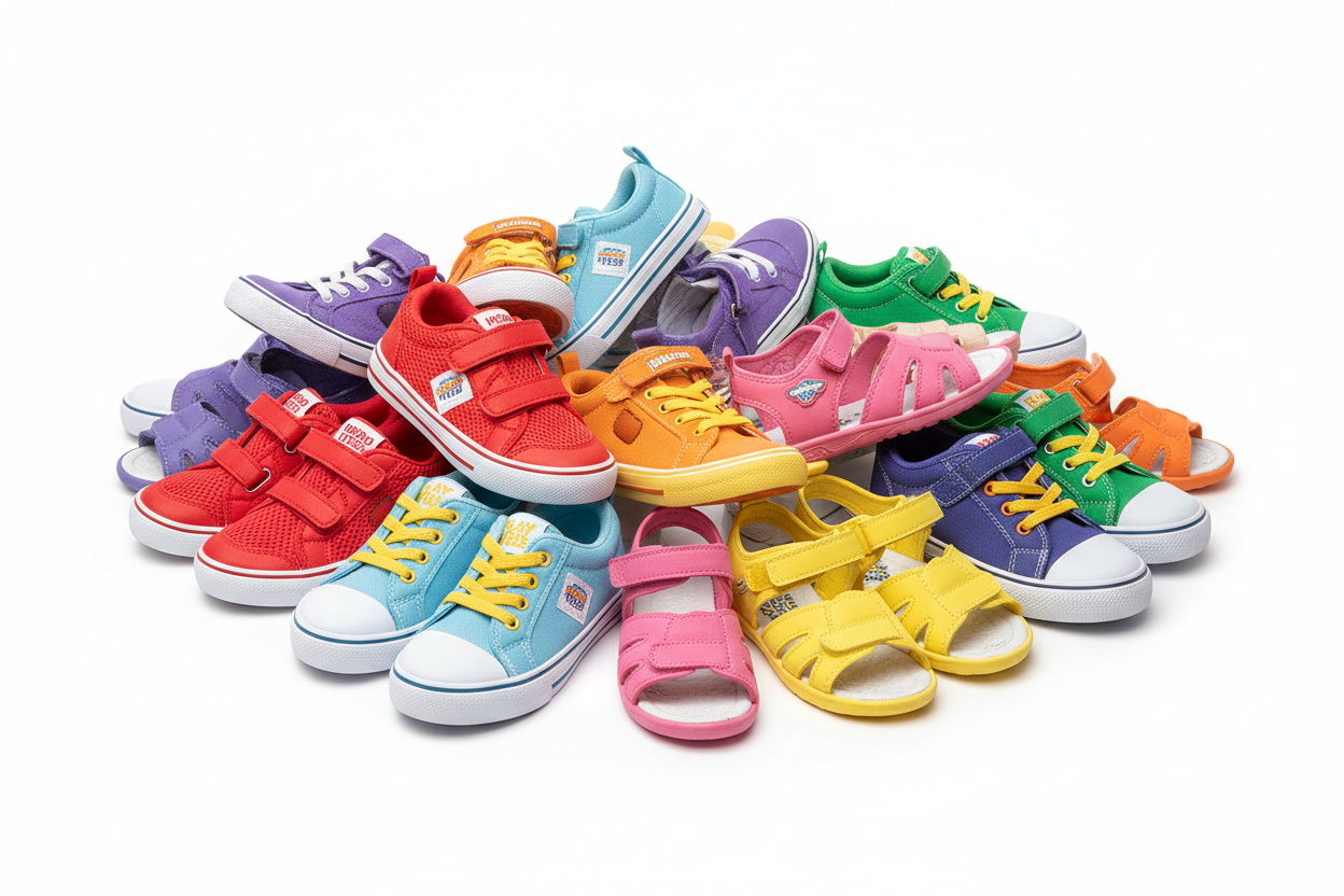 generate images for kids footwear product category . cause clean background 